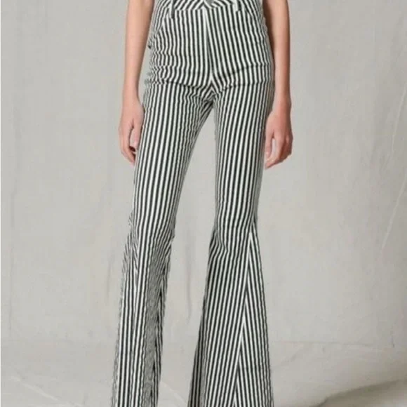 Blank Paige Black & White Striped Ultra Flare Jeans Size Large - Picture 1 of 17